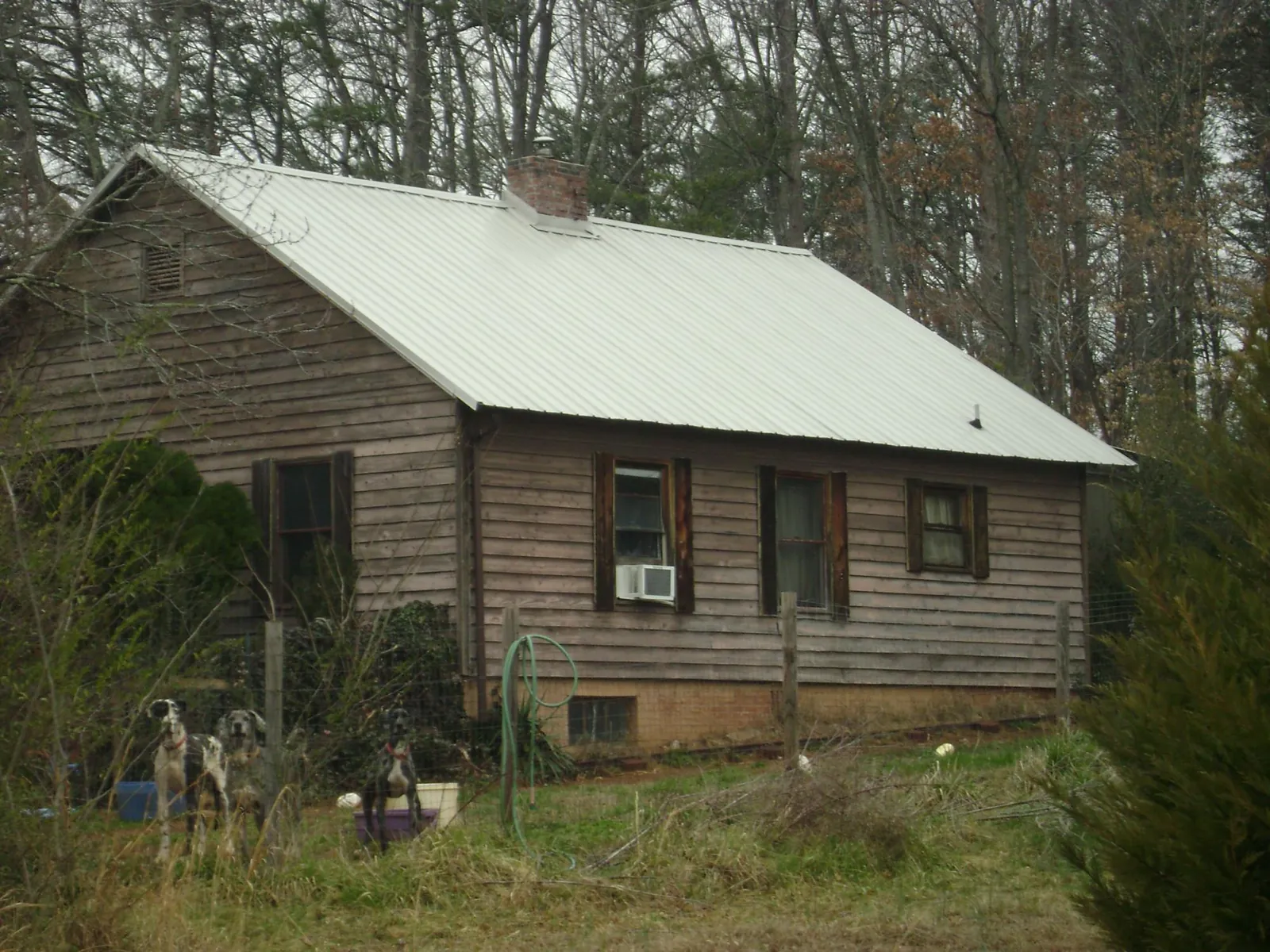 White metal roof on an old wood sided farmhouse, from a Asphalt Shingle Roof Repair job in Sachse